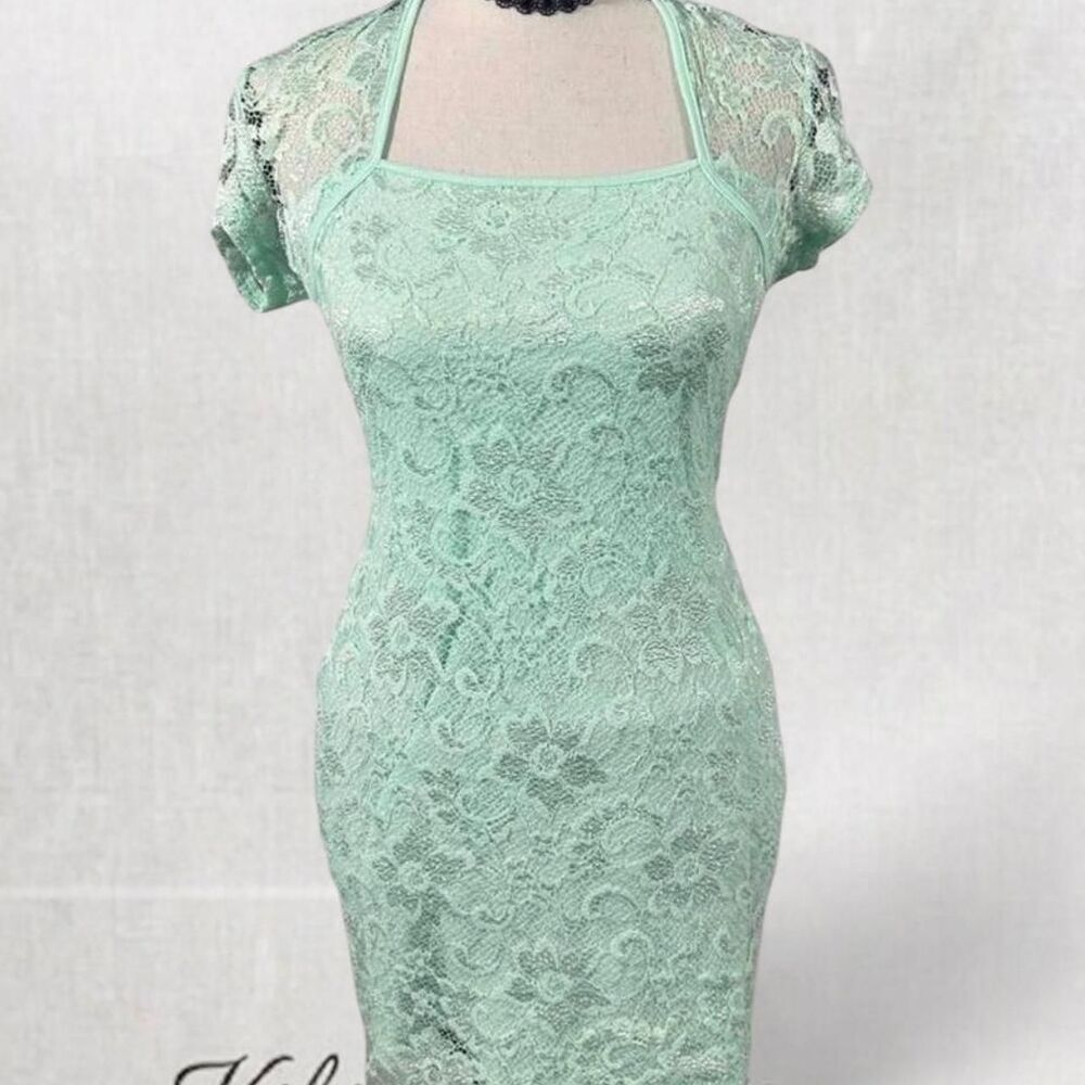 Fairycore Mint Green Bodycon Mini Lace Dress with Lining